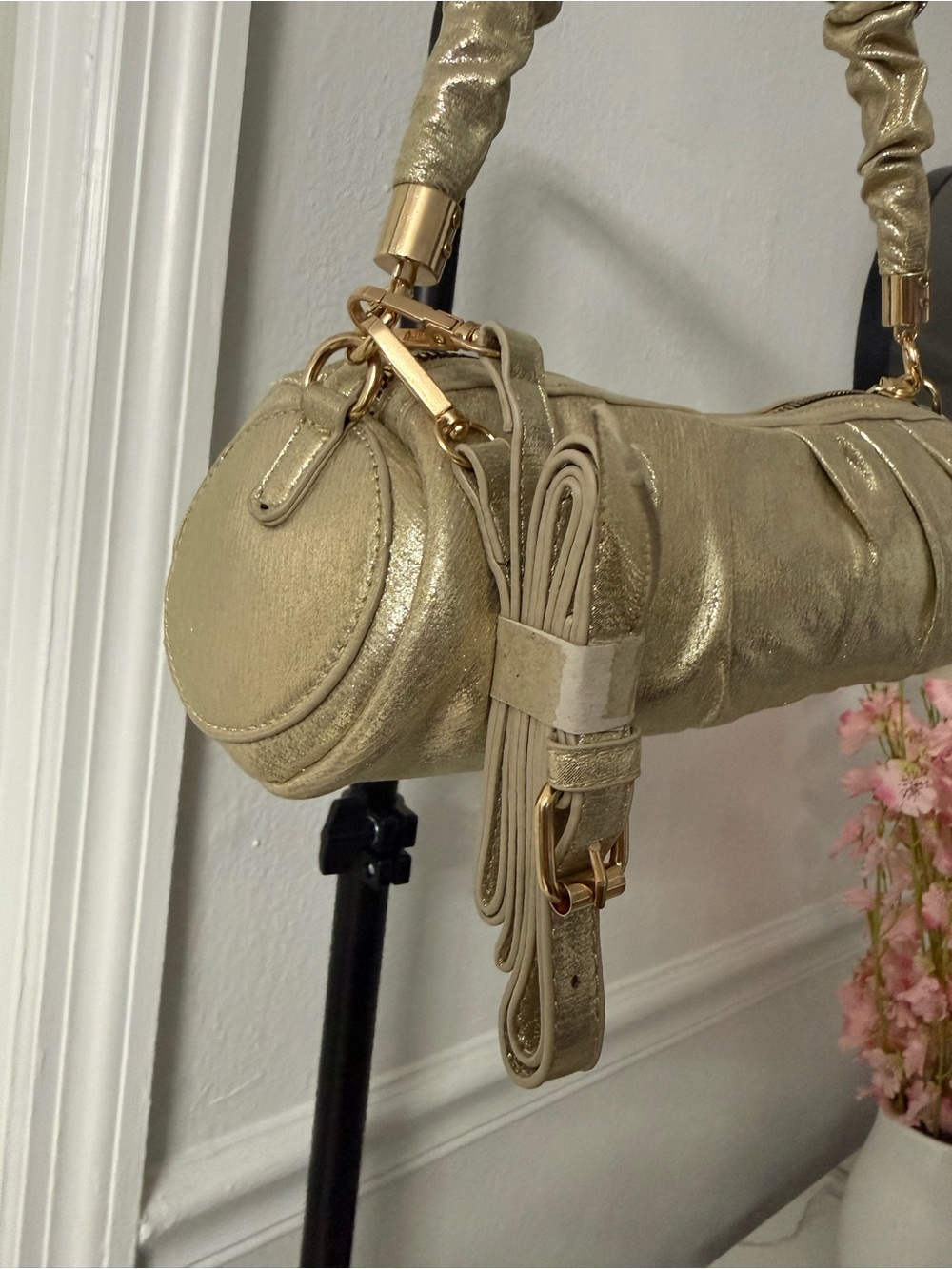 Gold Metallic Ruched Shoulder Bag - Picture 2 of 5